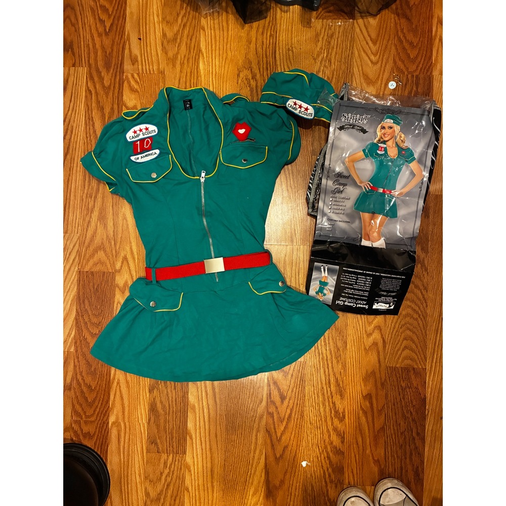 Spirit Halloween Sweet Camp Girl Costume Gorpcore Scout Dress Large Green Red